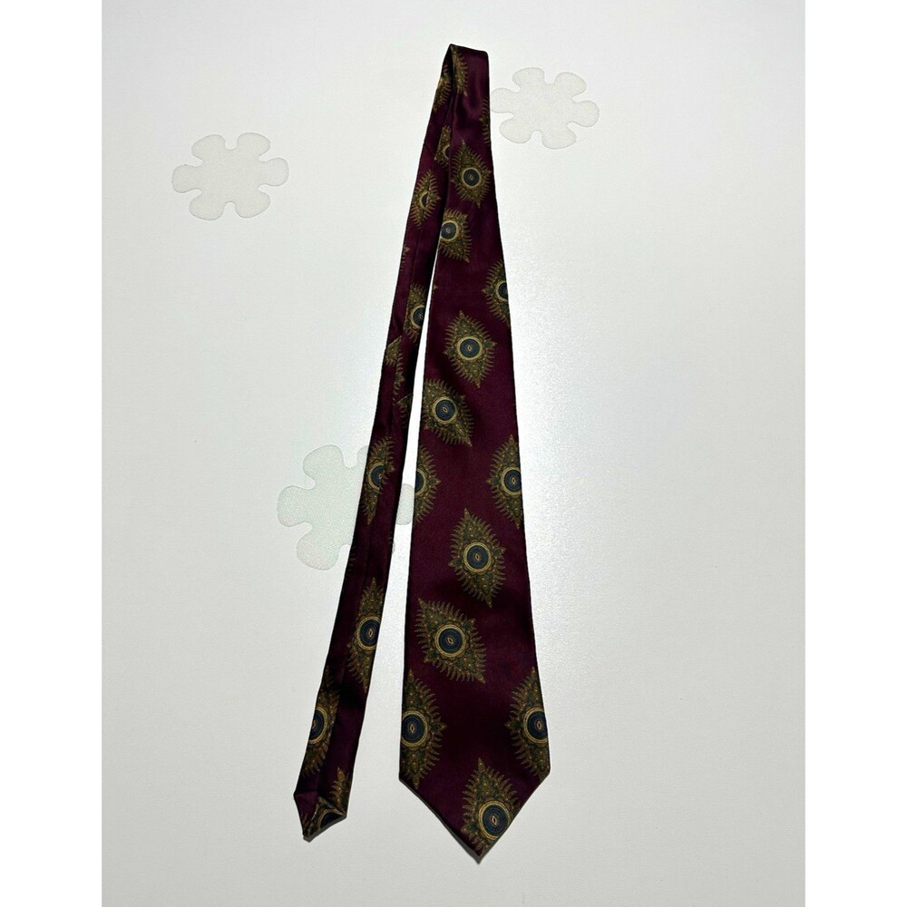 VtgChristian Dior Monsieur Silk Tie Maroon Burgundy Medallion Sunburst Geometric